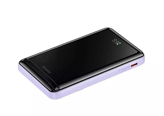 Портативный аккумулятор BASEUS Magnetic Bracket Wireless Charging 20W, 3A, 10000 мАч, фиолетовый, с беспроводной зарядк - 3