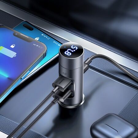 Автомобильное зарядное устройство BASEUS Energy Column Pro Car Wireless MP3 Charger, 2USBUSB-C, 5A - 4