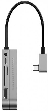 Переходник BASEUS Bend Angle, Разветвитель, USB3.0+SD+Micro SD+HDMI+Audio 3.5+Type-C PD, серебристый - 5