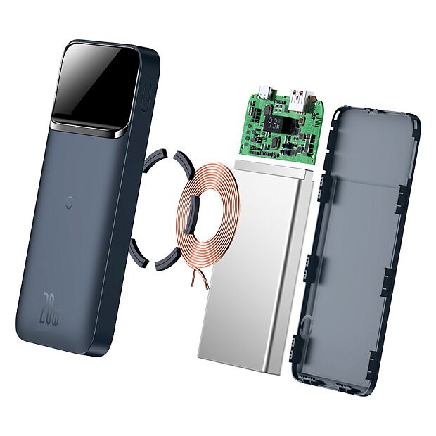Портативный аккумулятор BASEUS Magnetic Wireless Fast Charging, 2.4A, 10000 мАч, синий, с беспроводной зарядкой - 4