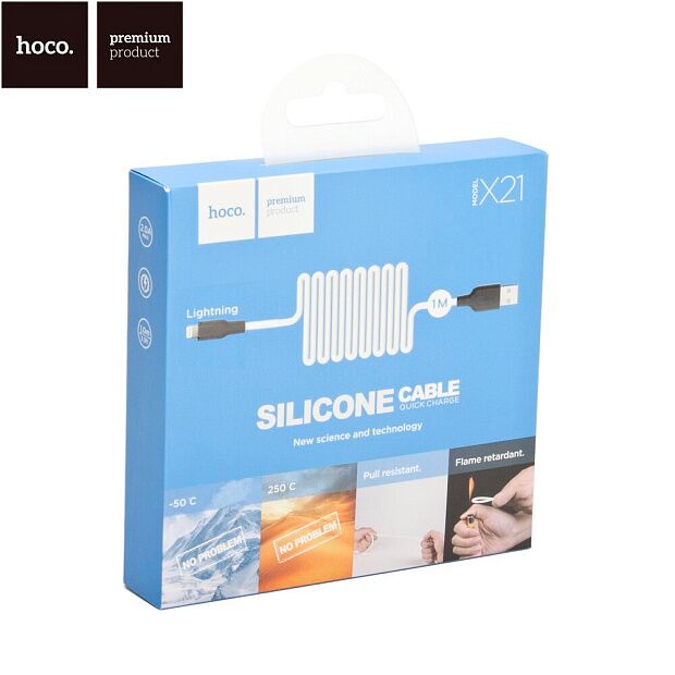 USB кабель HOCO X21 Silicone Lightning 8-pin, 1м, силикон (белый/черный) - 5