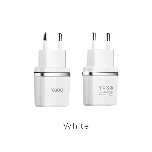 СЗУ HOCO C12 Smart 2xUSB, 2.4А  USB кабель MicroUSB, 1м (белый) - 6