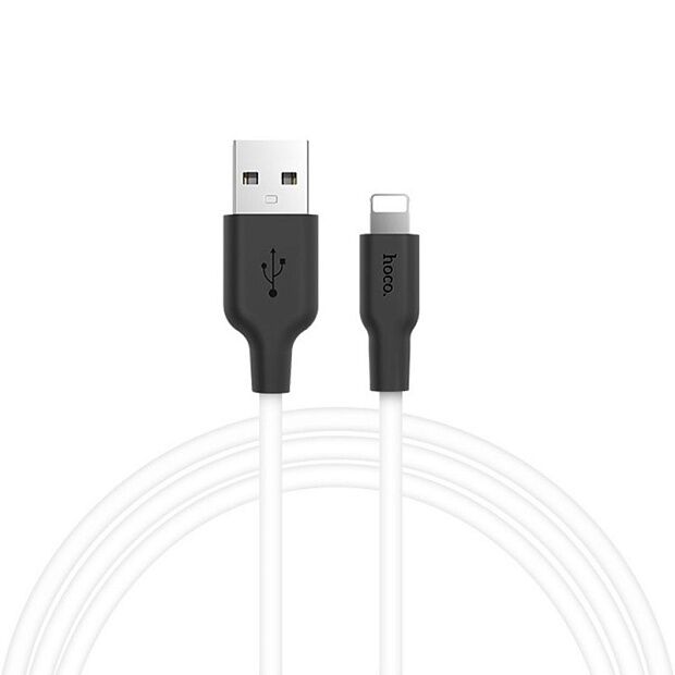 USB кабель HOCO X21 Silicone Lightning 8-pin, 1м, силикон (белый/черный) - 1