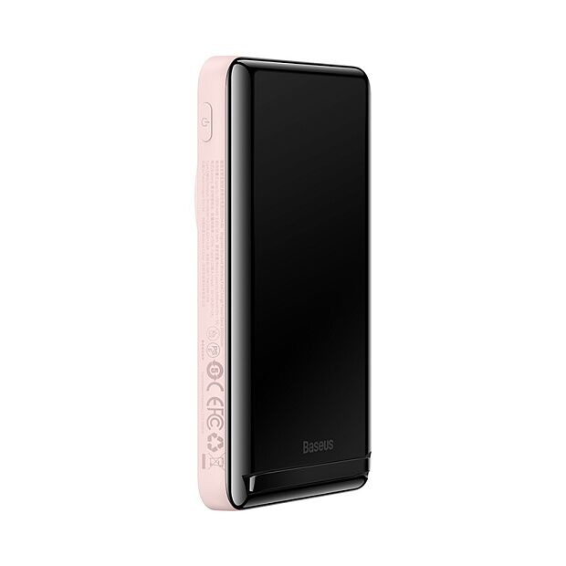 Портативный аккумулятор BASEUS Magnetic Bracket Wireless Charging 20W Overseas Edition, 3A, 10000 мАч, розовый, с беспр - 1