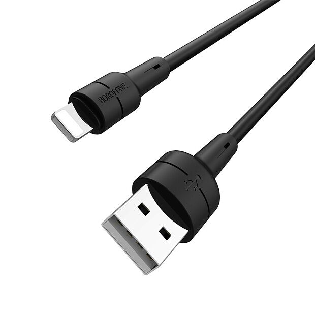 USB кабель BOROFONE BX30 Silicone Lightning 8-pin, 2,4A, 1м, силикон (черный) - 1