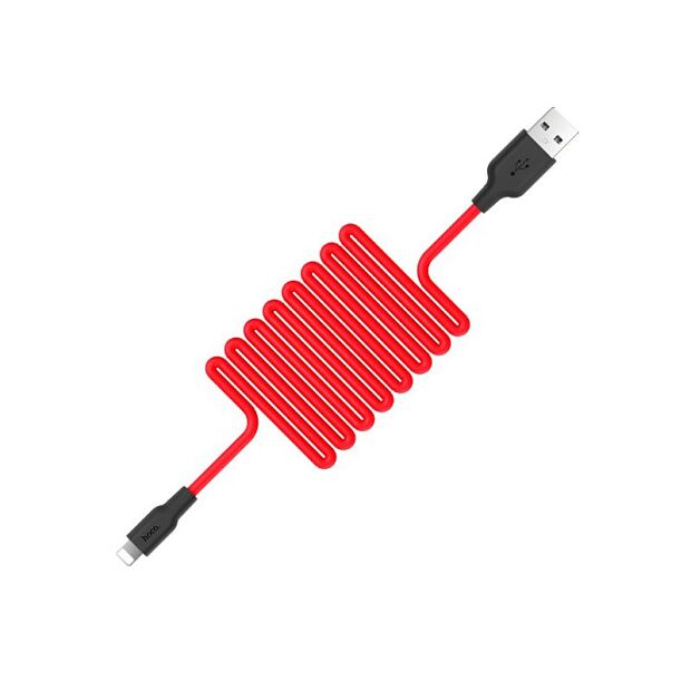 USB кабель HOCO X21 Silicone Lightning 8-pin, 1м, силикон (красный/черный) - 1