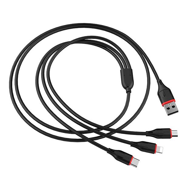 USB кабель BOROFONE BX17 3-in-1 Lightning 8-pin/MicroUSB/Type-C, 2.4A, 1м, PVC (черный) - 4
