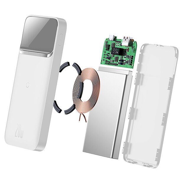 Портативный аккумулятор BASEUS Magnetic Wireless Fast Charging, 2.4A, 10000 мАч, белый, с беспроводной зарядкой - 5