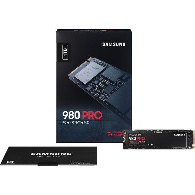 Твердотельные накопители Samsung SSD 980 PRO, 1000GB, M.2(22x80mm), NVMe 1.3c, PCIe 4.0 x4, 3-bit MLC, R/W 7000/5000MB/s, IOPs 1 000 000/1 000 000, D - 6
