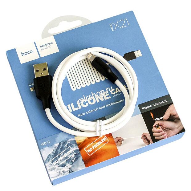 USB кабель HOCO X21 Silicone Lightning 8-pin, 1м, силикон (белый/черный) - 3