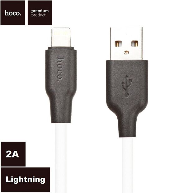 USB кабель HOCO X21 Silicone Lightning 8-pin, 1м, силикон (белый/черный) - 6
