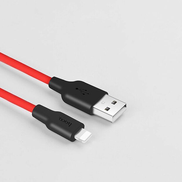USB кабель HOCO X21 Silicone Lightning 8-pin, 1м, силикон (красный/черный) - 4