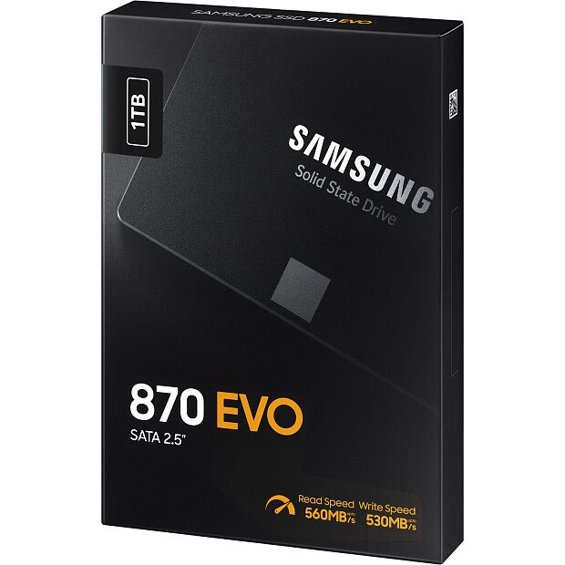 Твердотельные накопители Samsung SSD 870 EVO, 1000GB, 2.5 7mm, SATA3, 3-bit MLC, R/W 560/530MB/s, IOPs 98 000/88 000, DRAM buffer 1024MB, TBW 600, D - 1