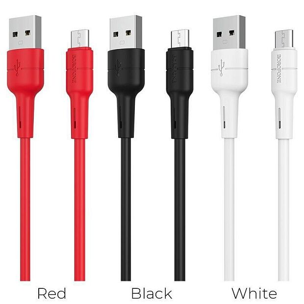 USB кабель BOROFONE BX30 Silicone MicroUSB, 2,4A, 1м, силикон (белый) - 4