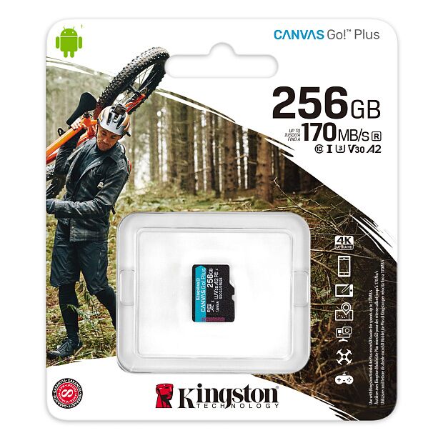 Карта памяти microSD 256GB Kingston Canvas Go Plus microSDXC Class 10 (UHS-I U3 V30, 170MB/s) (SDCG3/256GBSP) RU - 1