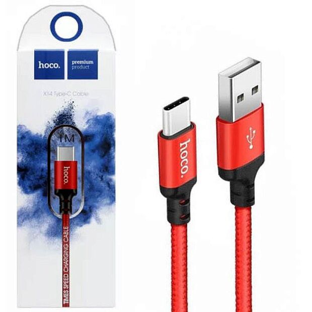 USB кабель HOCO X14 Times Speed Type-C, 1м, нейлон (черный/красный) - 2