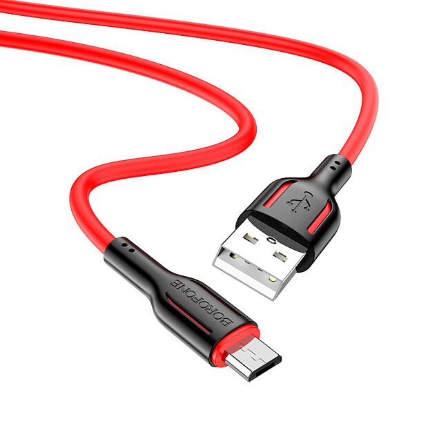 USB кабель BOROFONE BX63 Charming MicroUSB, 1м, 2.4A, силикон (красный) - 1