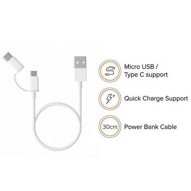 Кабель Xiaomi Mi 2-in-1 USB Cable Micro USB to Type C (100cm) (White) - 6