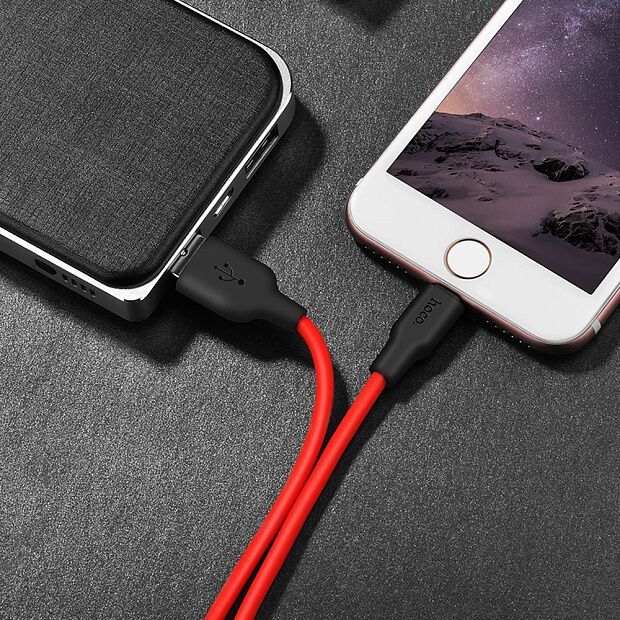 USB кабель HOCO X21 Plus Silicone Lightning 8-pin, 2.4А, 1м, силикон (красный/черный) - 2