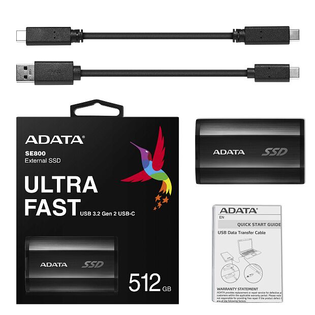 Твердотельный накопитель ADATA External SSD SE800, 512GB, Type-C, USB 3.2 Gen2, R/W 1000/1000 MB/s, IP68, 73x44x13mm, Black - 8