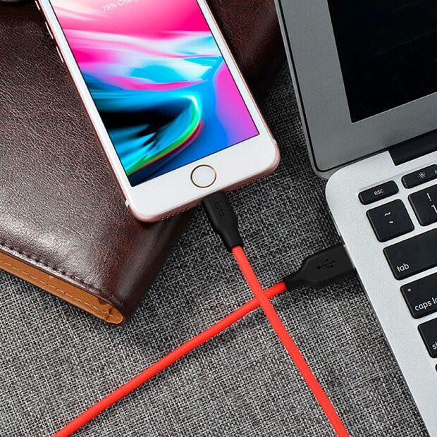 USB кабель HOCO X21 Silicone Lightning 8-pin, 1м, силикон (красный/черный) - 3