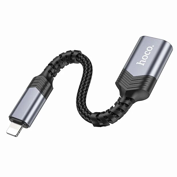 Адаптер переходник Hoco UA24  с Lightning на USB 2.0 серый металл - 2